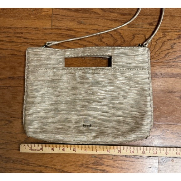 THE SAK Linden Leather Crossbody Clutch Handbag Gold Metallic Removable Strap - Picture 12 of 14